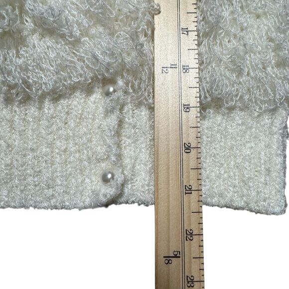 Vintage Womens Hand Crochet Cardigan Sweater M Boho Cream Fuzzy Knit Cottagecore - Picture 13 of 15